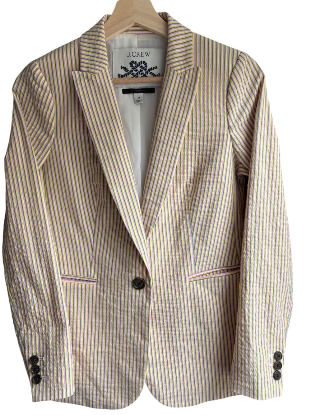 J. CREW Women’s Parke Blazer Seersucker Multi Colored Striped Size 2 Classic